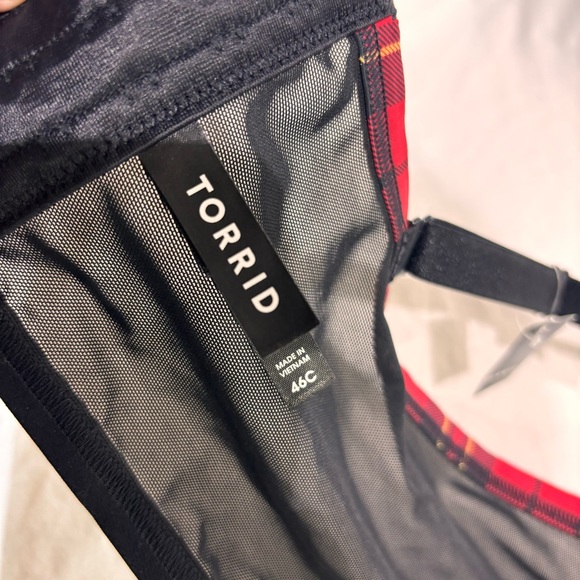 NWT Torrid XO Plunge Push-Up Wire Bra Noelle Plaid Lace Black Red Sz 46C Sexy - Picture 9 of 13